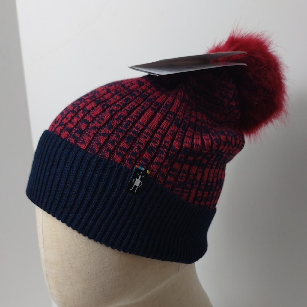 Smartwool Powder Pass Merino Wool Blend Pom Pom Beanie Navy Pomegranate Nwt $38